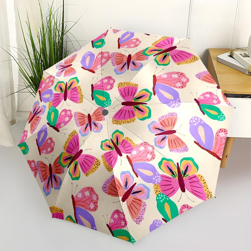 

1pc Butterfly Print Automatic Folding Umbrella, 8-Rib Iron Frame, Casual Outdoor Accessory for Birthday Festival Gifts yy251128124