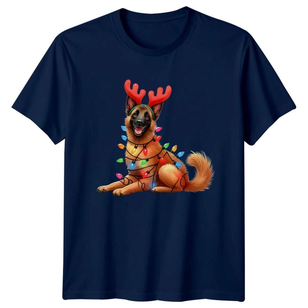 Christmas Dog Reindeer Antlers Lights Unisex Unisexs Graphic Unisex Tee