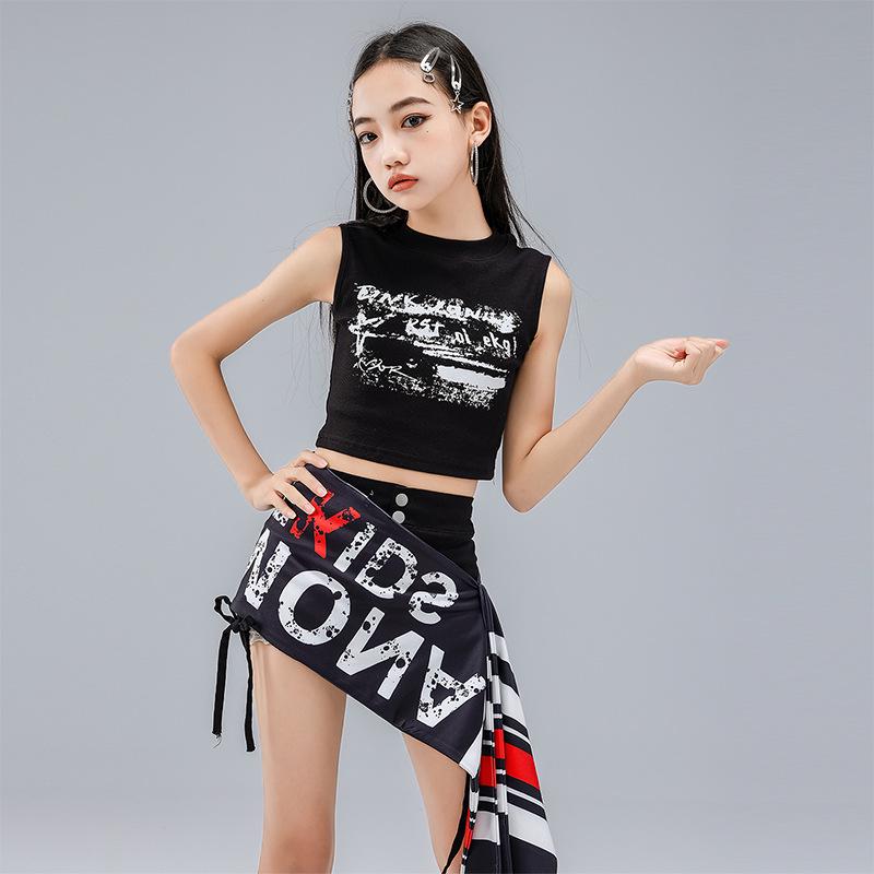 Girls' Jazz Dance Costume Set: 2025 Spring/Summer Sleeveless Crop Top & Waistband Shorts
