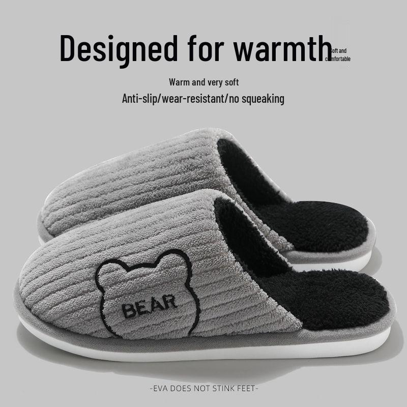 Unisex Cotton Velvet Warm Indoor Non-Slip Slippers for Autumn and Winter