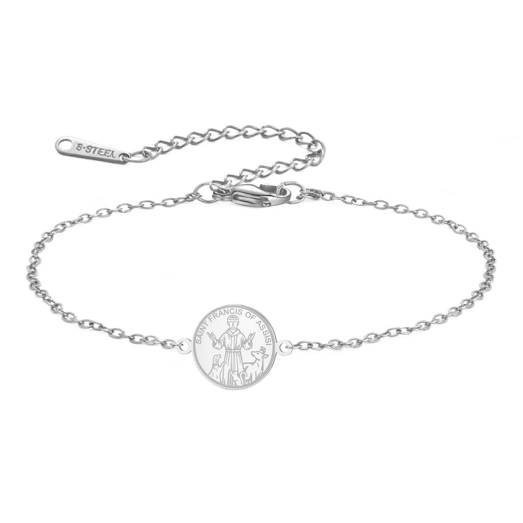LIKGREAT Protection St.Francis Bracelet for Women Christian Catholic Amulet Stainless Steel Jewelry Valentine's Day Gifts