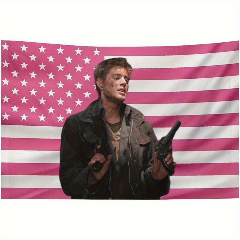 

Supernatural Jensen Ackles Dean Winchester Pink US Flag Tapestry Bold Print EyeCatching Dorm Decor Perfect Patriotic Gift 74x94cm(29x37in)