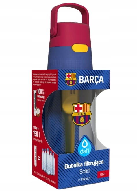 Dafi Solid FC Barcelona Filterflasche 0,5l Mit Wappen und Aufklebern