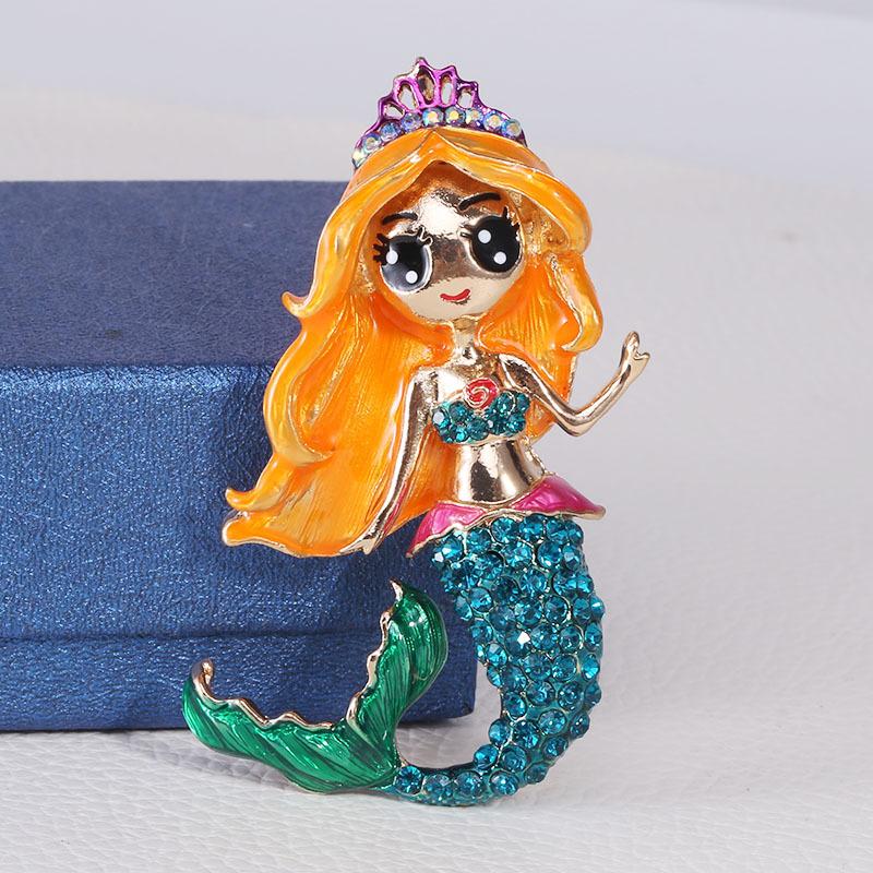 

Модная креативная брошь из сплава с бриллиантами в виде русалки, брошь для воротника с рисунком, брошь для аксессуаров одежды разноцветный