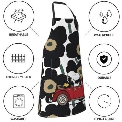 Moomin, Little My, Snoopy, Floral Print Nordic Apron, H-Shaped, Neck Strap, Easy To Move Around, with Pockets, Waterproof, Adjustable, Suitable for Nu