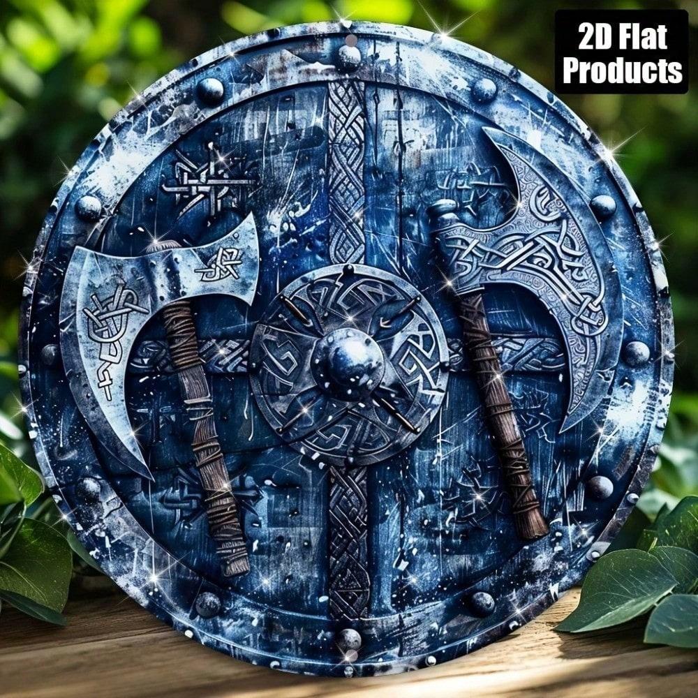 

Vintage Viking Tomahawk Flat Metal Wall Art, Rustic Aluminum Round Sign For Home Bar Kitchen Living Room Decor 20x20 різнокольоровий