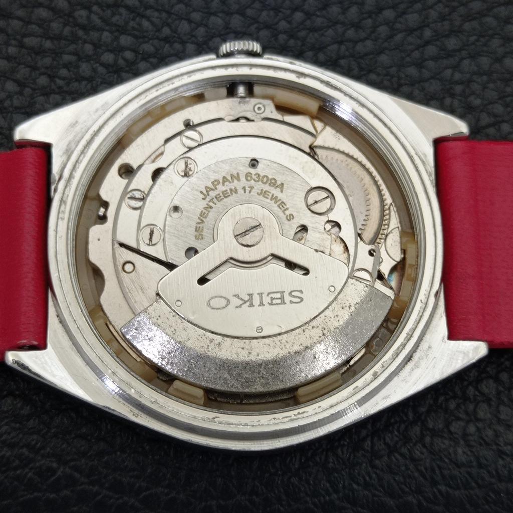 Seiko 5 AUTOMATIC 6309A JAPAN MENS VINTAGE ARABIC RED COLOR DIAL WATCH A701587-5 R206b-a701587