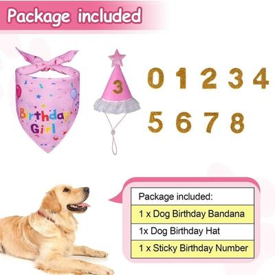 Cute Dog Birthday Hat Set Sequins Adjustable Pet Birthday Caps with Numbers Bowtie Colorful Pet Birthday Party Set