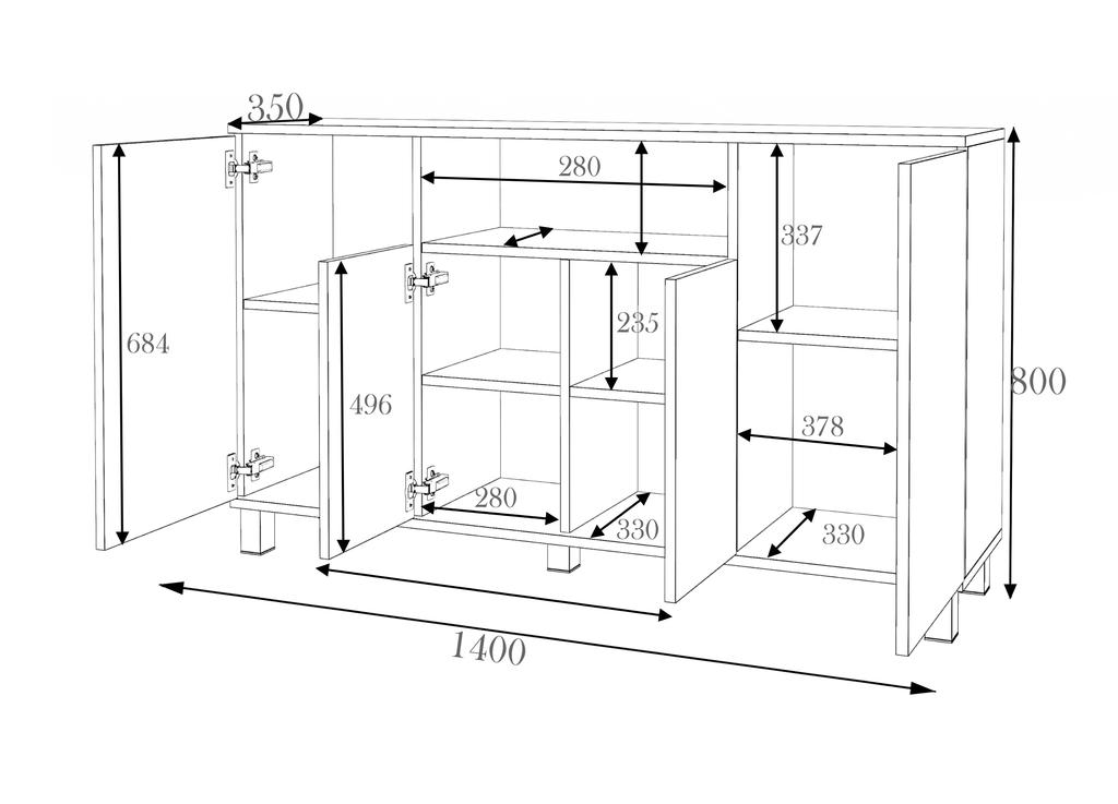 Chest Of Drawers Cabinet 140Cm Wardrobe White High Gloss