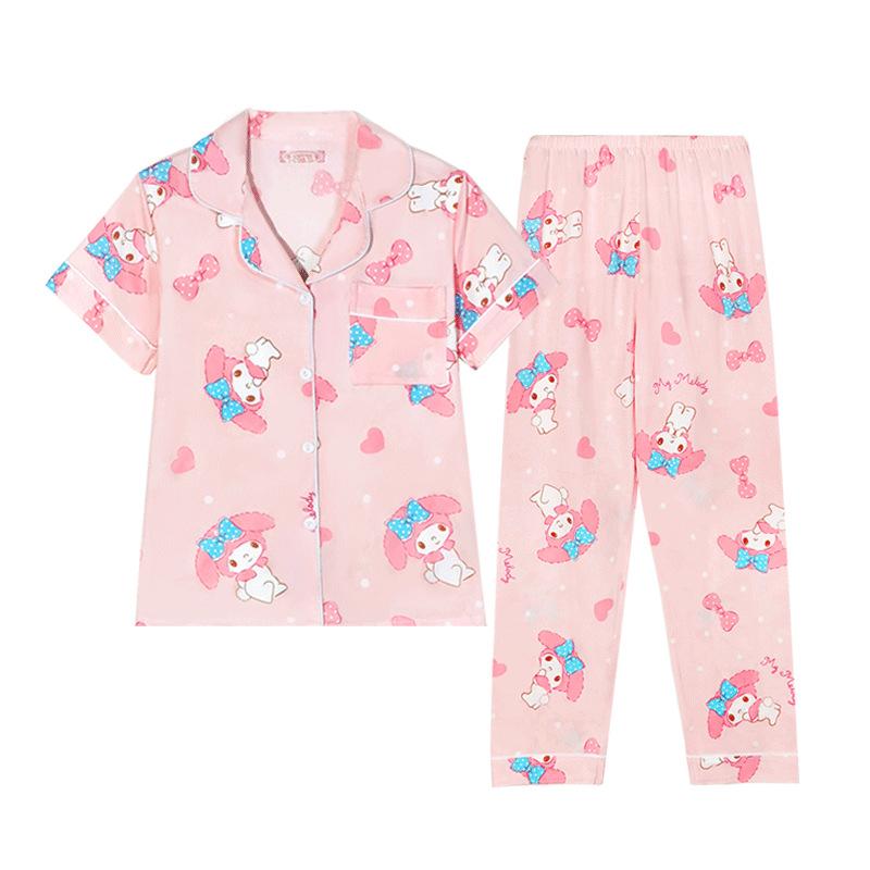Cute Melody pajamas women's Japanese sweet cartoon style loungewear age-reducing girls cardigan short-sleeved set
