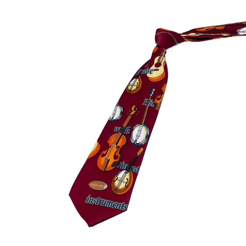 Stylish Men's Necktie Features Guitar And Drum Design For Music Enthusiasts And Casual Business Wear