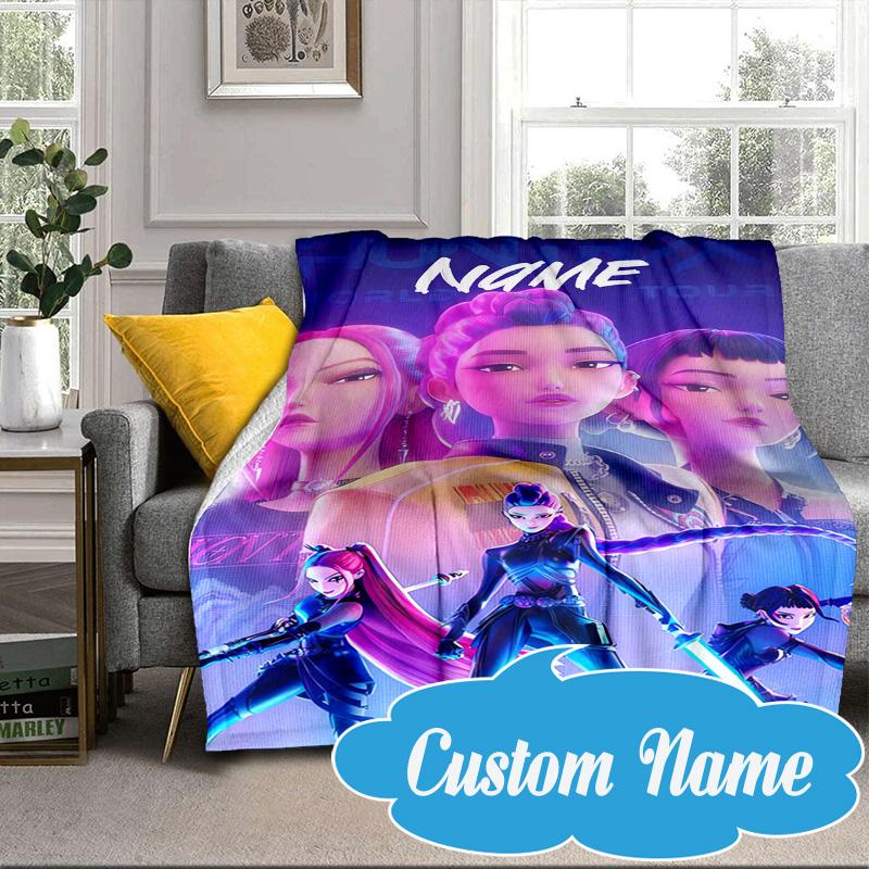 Custom Name Neon Future Heroes KPop Blanket bed sofa Blanket Flannel Blanket for Camping, Hiking, Picnic Essentials,gift for Fan family