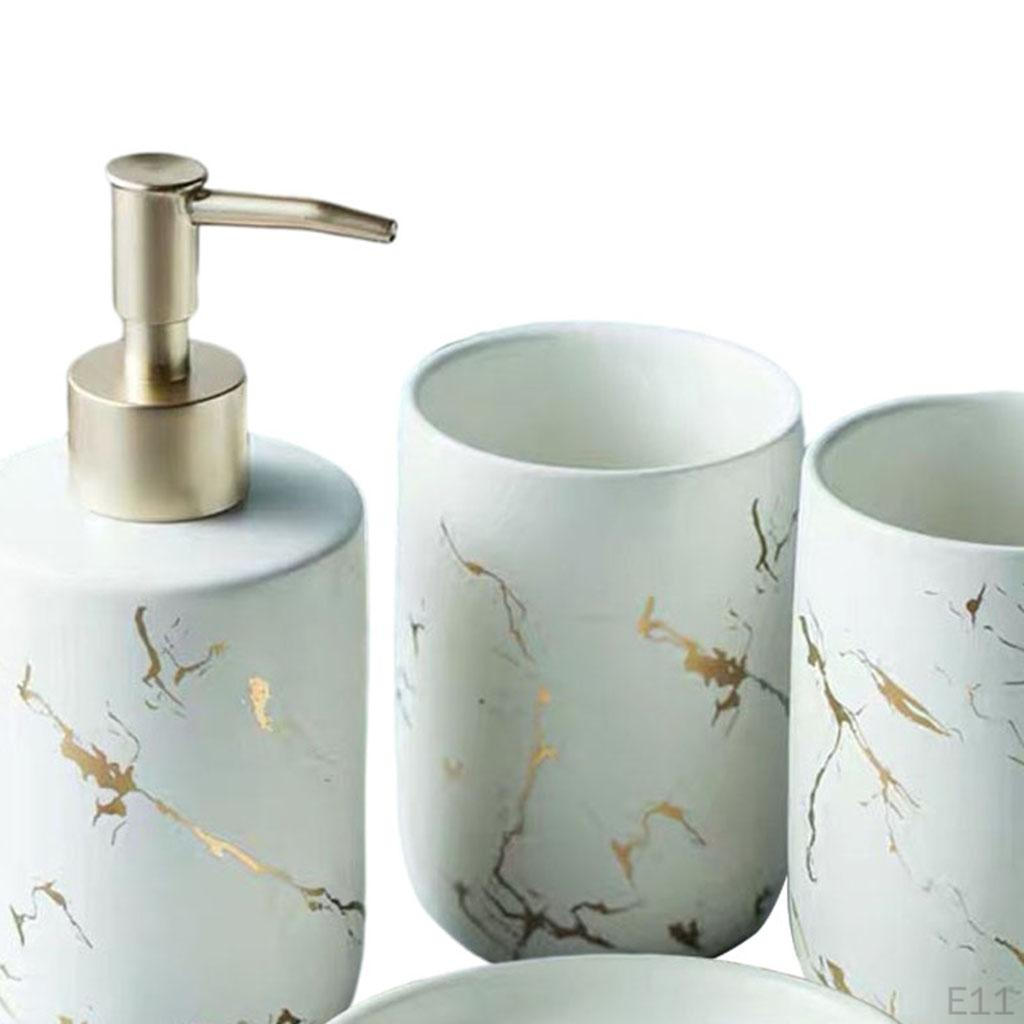 Badezimmer-Accessoire-Set KERAMIK Marmoroptik Spender Seifenschale