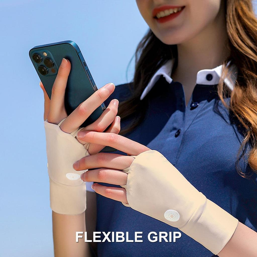 Women Protector Golf Gloves Cool Breathable Half Finger Glove Ice Silk Wrist Wristband Ice Silk Mittens Outdoor
