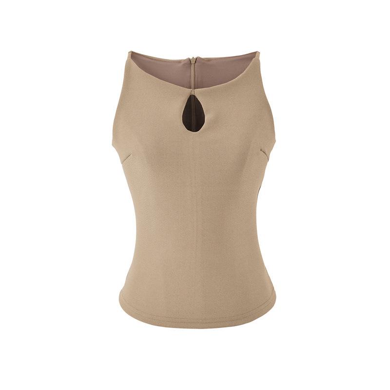 Elegant Sleeveless Hollow-Out Camisole for Women - Summer Short, Sexy Slim Fit Vest Top Small хаки