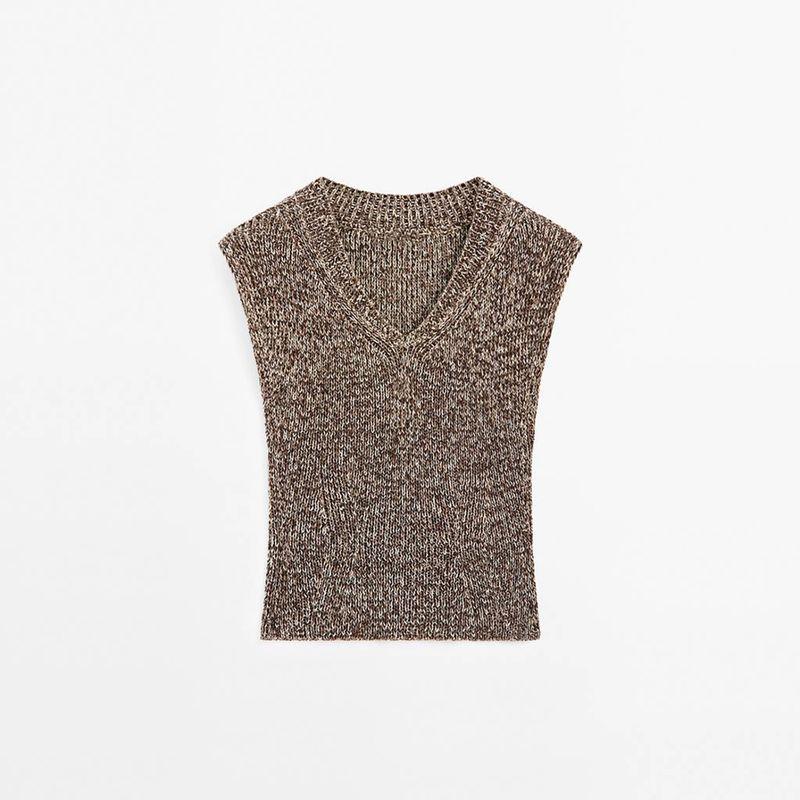 MD Women clothes French style Simple Pure Cotton Two-Color Yarn V-neck Sleeveless Knitted Sleeveless t-shirt Top Tide 05691733700