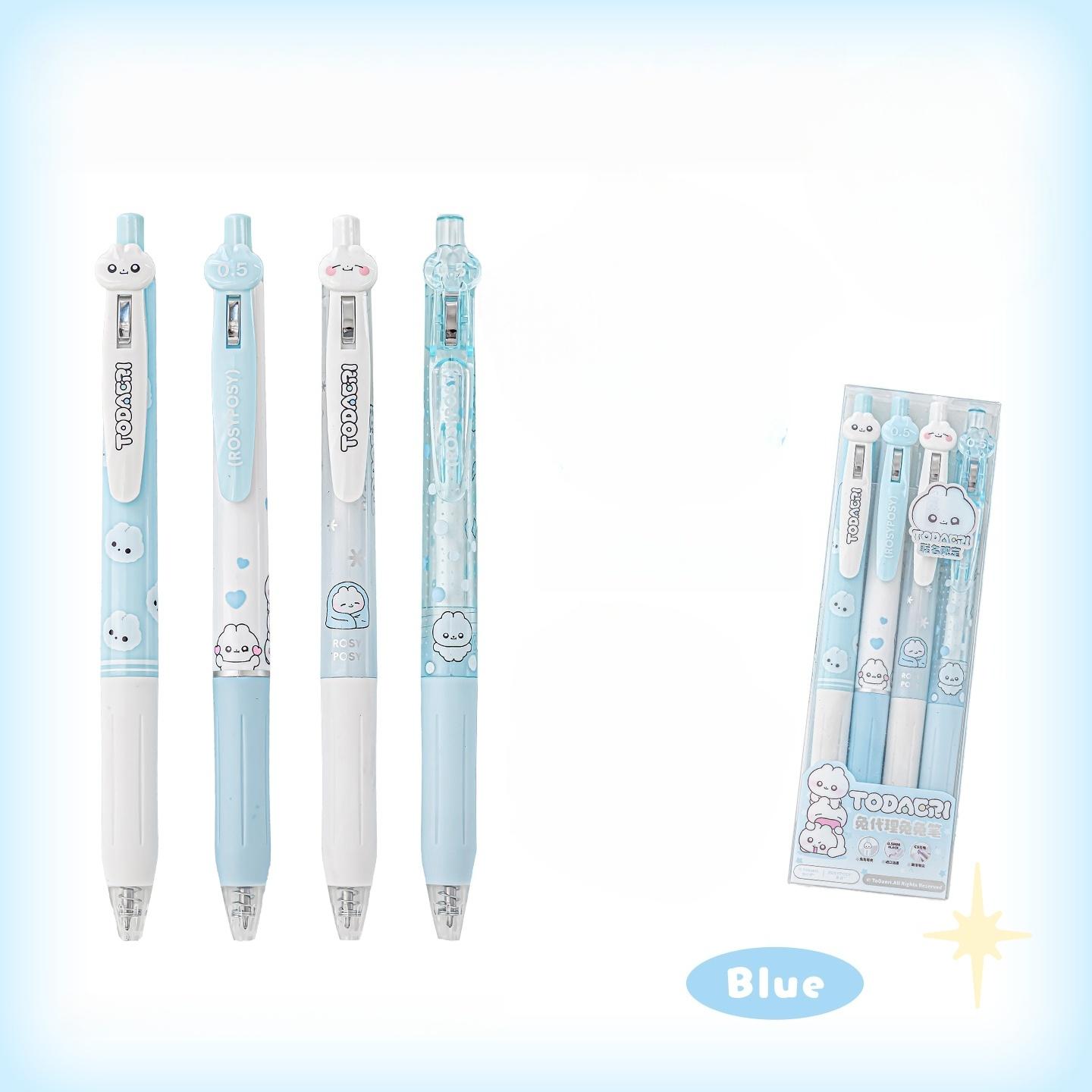

4pcs Soft Bunny Gel Pens Set Cute Cartoon Rabbit Pink Blue 0.5mm Black Color Ink for Writing Office School