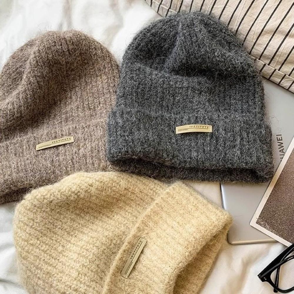 Korean Style Knitted Pullover Hat All-match Brimless Beanie Cap Soft Plush Woolen Hat  Gifts