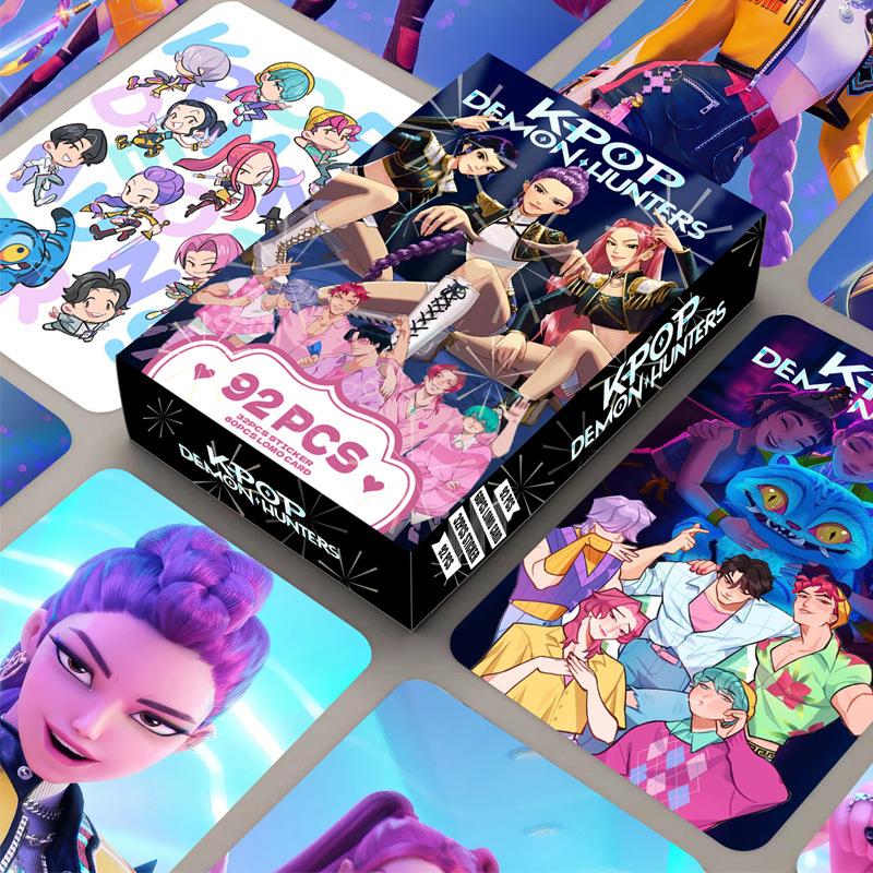 92 Pcs Korean Idol Demon Movie Hunters Cards, Anime Style Cartoon Flash Cards Photocards Lomo Cards Set Waterproof Card