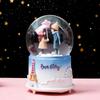 Cartoon Couple Crystal Ball Resin Snow Globe Music Box Toy