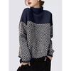 Womens Oversized Knit Sweater With Colorblock Stripe Design High Neck Loose Fit Winter 2025
