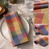 Foldable Napkins for Retro Washable Napkin Plaid Buffalo Check Banquet Colorful Cotton Linen Cloth Reusable