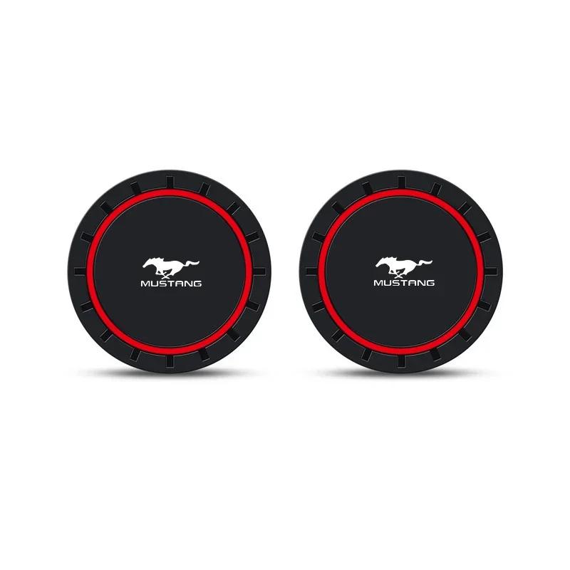 

Car Sticker 2026 Hot For Ford New 2Pcs Car Coaster Water Cup Slots Non-Slip Pad Waterproof Mat For Ford Mustang 2000 - 2023 Inte