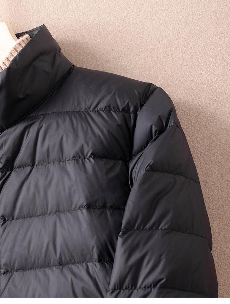 Women's Lightweight Black Down Jacket 2025 - Small Size, Short, Thin Inner Layer, Stand-Up Collar for Middle-Aged Women