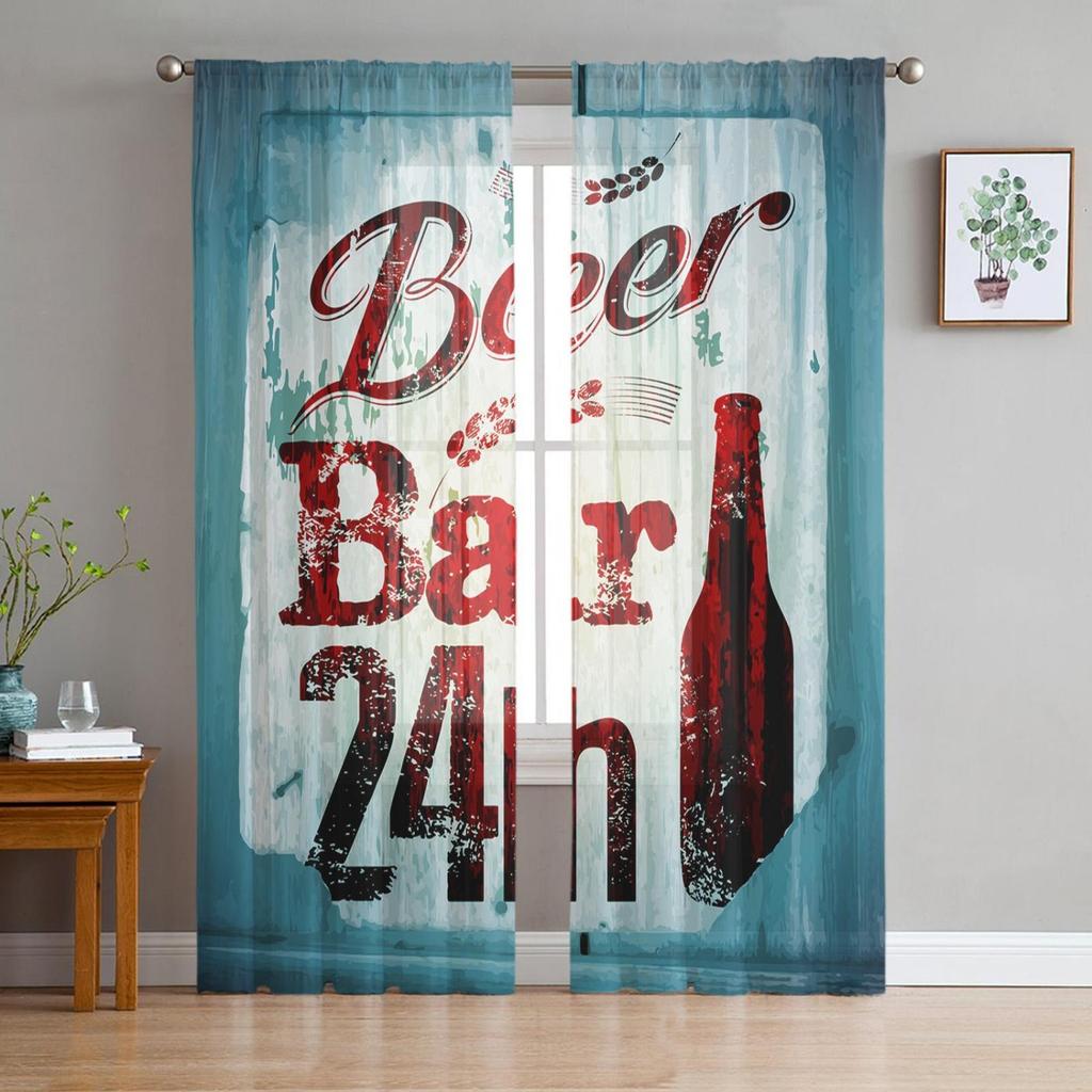 Red Wine Wine Bottle Wine Glass Sheer Tulle Window Curtains For Living Room Bedroom Kitchen Veiling Curtain Home Decoration