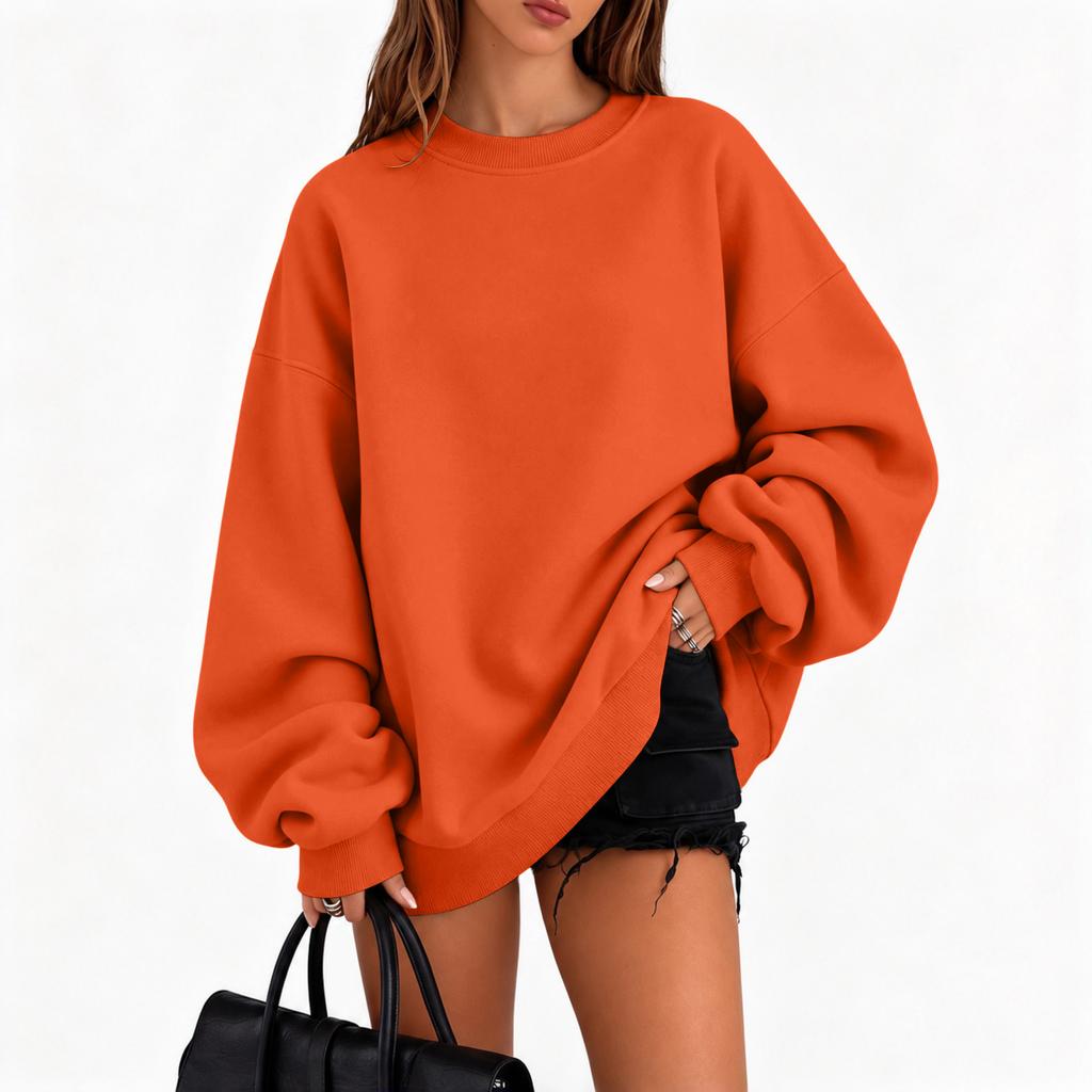 Women's Fall Winter Casual Crewneck Sweatshirt Color Long Sleeve Top