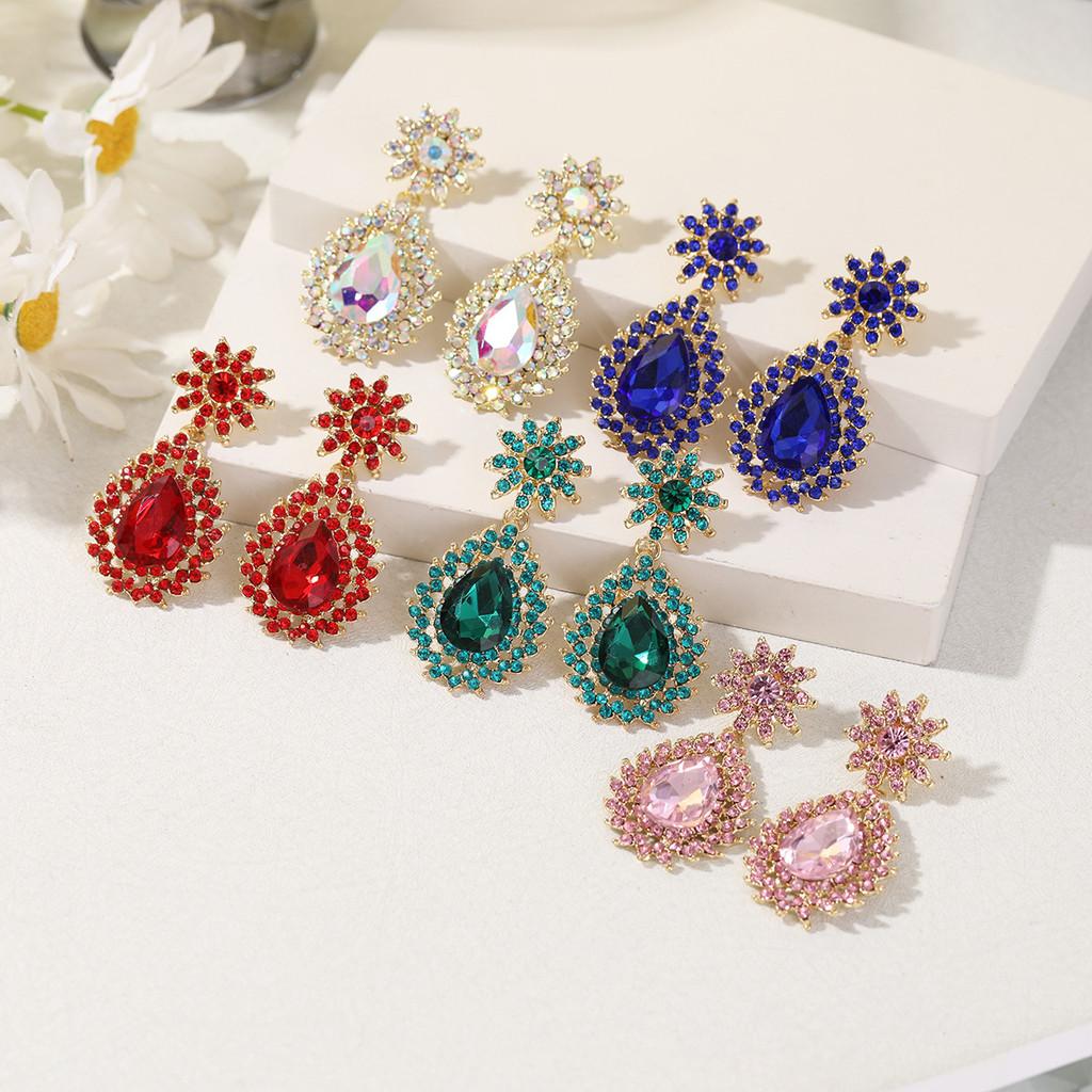 Elegant Flower Crystal Drop Earrings For Formal Dinner Women Jewelry