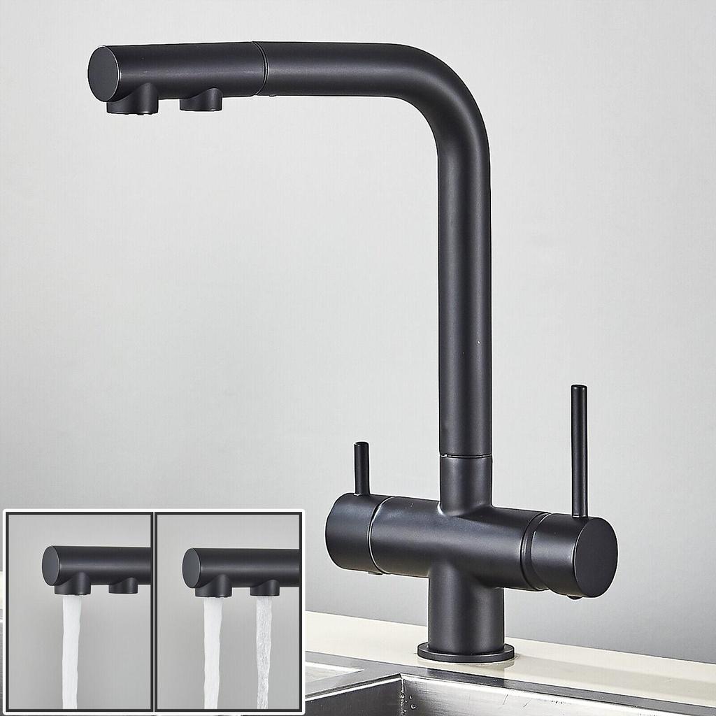 Robinet de bucatarie cu filtru extras Robinet de purificare din alama cromata Rotire 360 Pulverizator dublu Robinet de apa potabila Baterie pentru chiuveta pentru vas