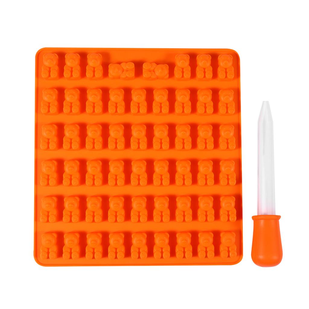 53 Cavities Bear Silicone Mold DIY Chocolate Candy Tray for Ice Cube Gummy Jelly Dropper Included Bear Silicone Mold