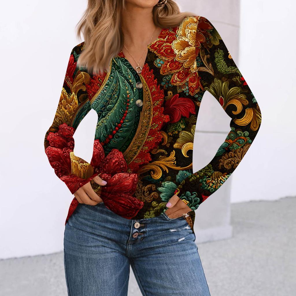 Women's Print Long Sleeve Shirts Elegant Casual Tops Trendy Shirts Tops