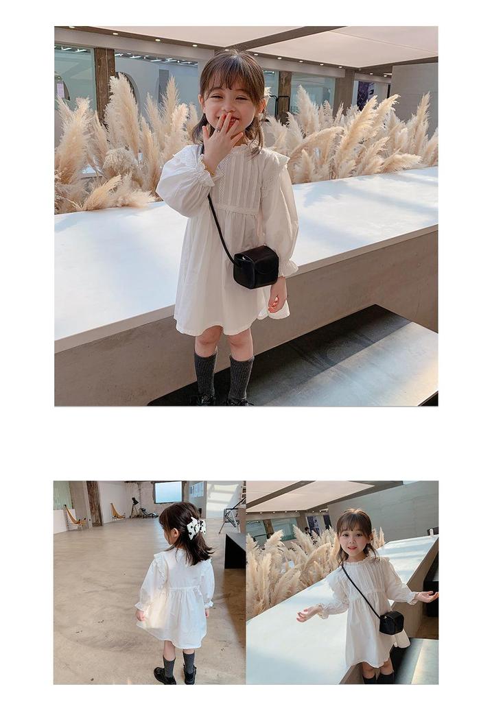 Spring 2026 Girls' White Long Sleeve Mori Style Princess Dress - Fresh & Elegant for Small and Medium Children
