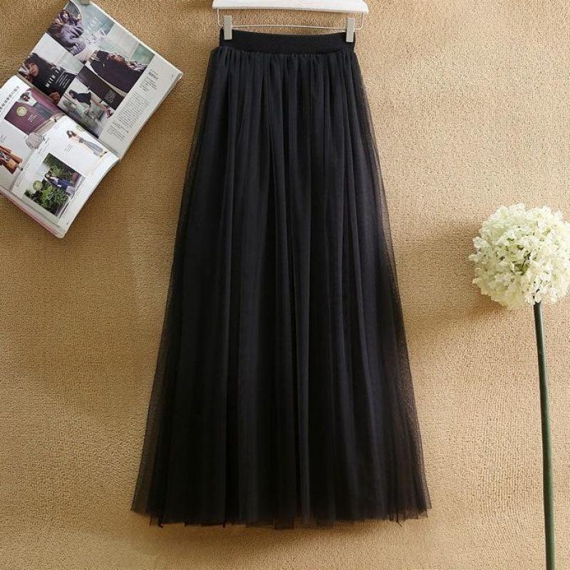 Women's Spring and Summer Tulle Half Skirt Puffy Skirt High-Waisted Slimming Tulle Long Skirt Flared A-Line Skirt