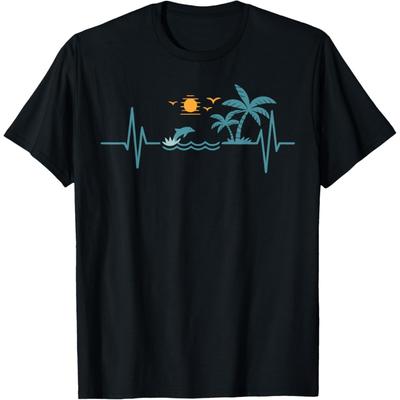 Tropical Palm Trees Sunset Heartbeat Vibes Summer Chill T-Shirt