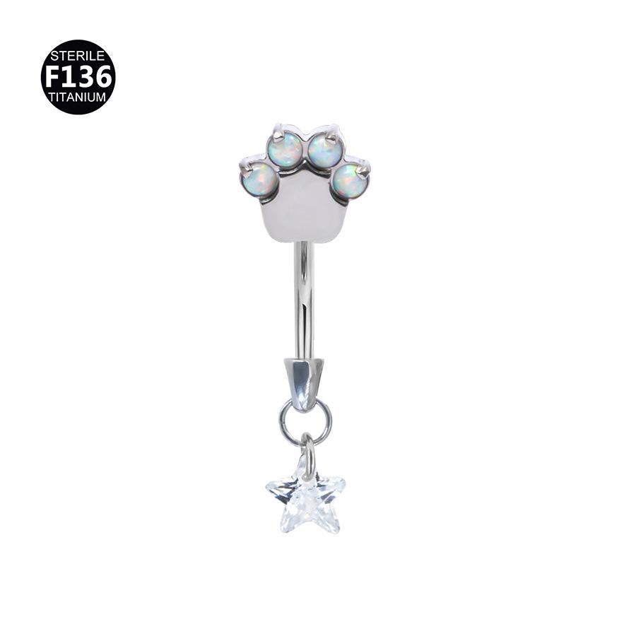 F136 Titanium Alloy Star Pendant Internally Threaded Cat Claw Piercing Stud for Rook, Ear, Eyebrow, Navel, Tooth, M0.9