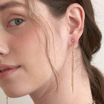 Halden Long Drop Simple Line Earrings (E058_gold)