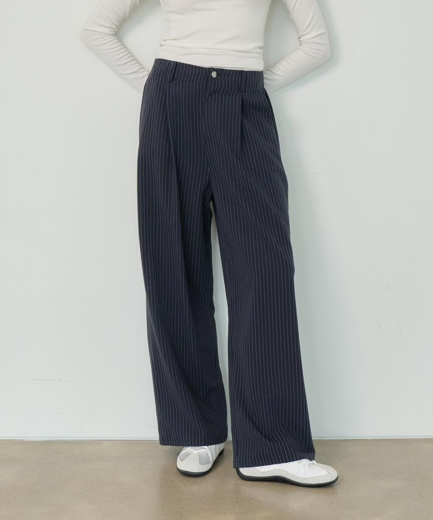 Solteuaenchokollis Wide Elastic Waist Slacks Striped Navy 4W241V001
