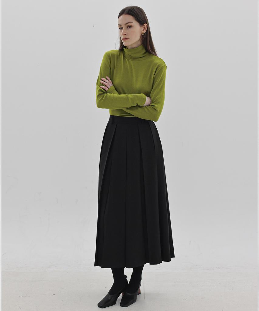 Keullaepeu Elastic Banded Pleated Long Skirt_Black