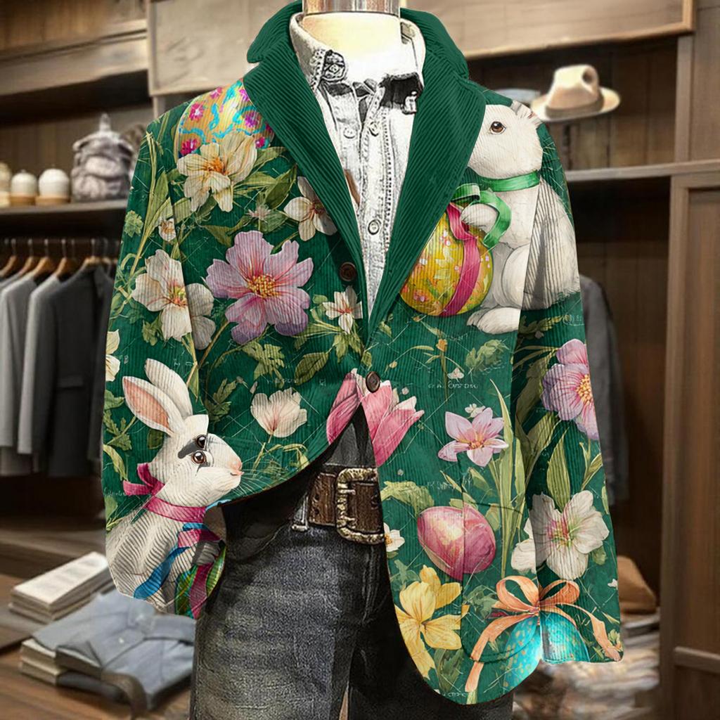 Męska modna kurtka sztruksowa w stylu business casual z nadrukiem