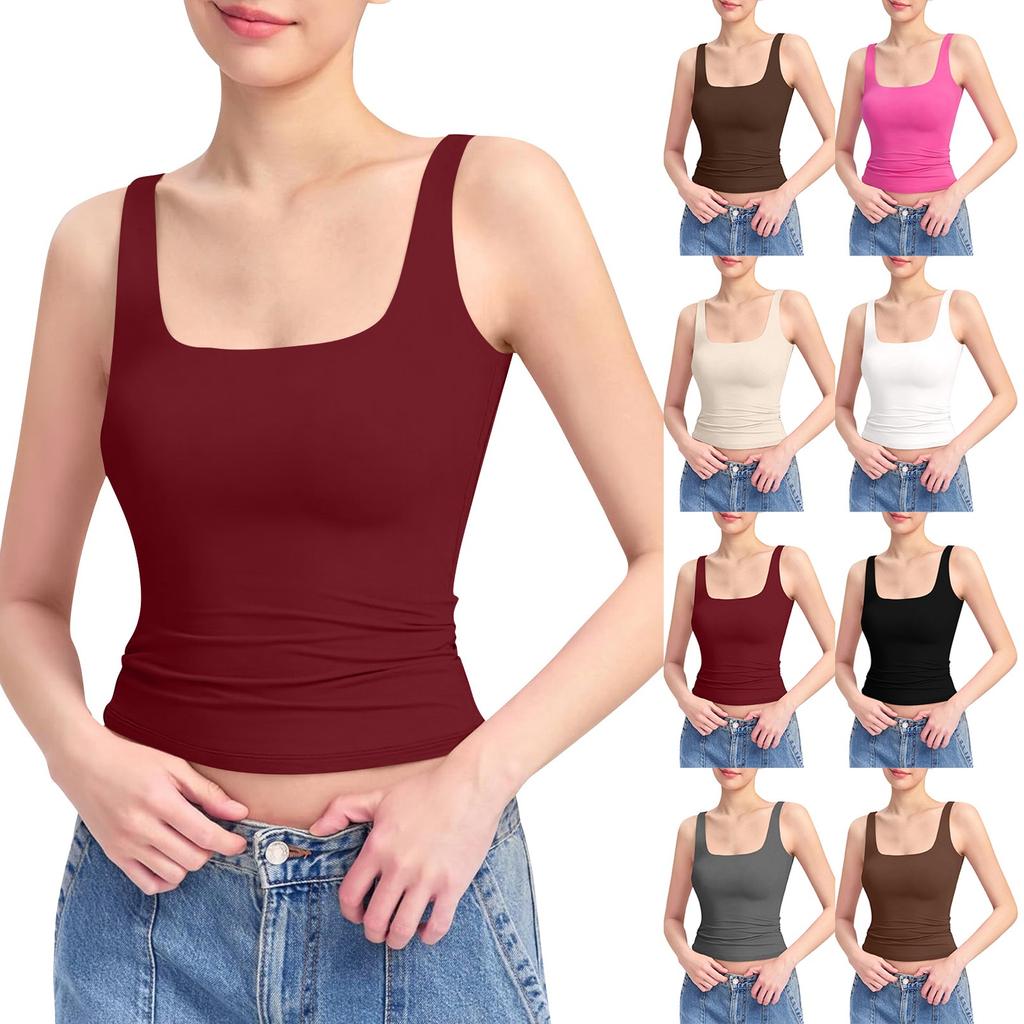 Women's Casual Sports Solid Color Bottom Vest, Wearing A Slim Fit Top On The Outside