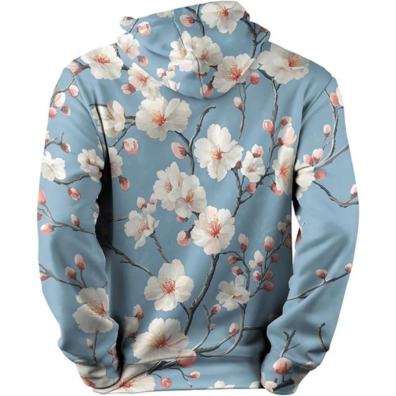 Hoodie with Long Sleeves, 3D Printed White Daisy Pattern Sweatshirt with Pockets Sportswear