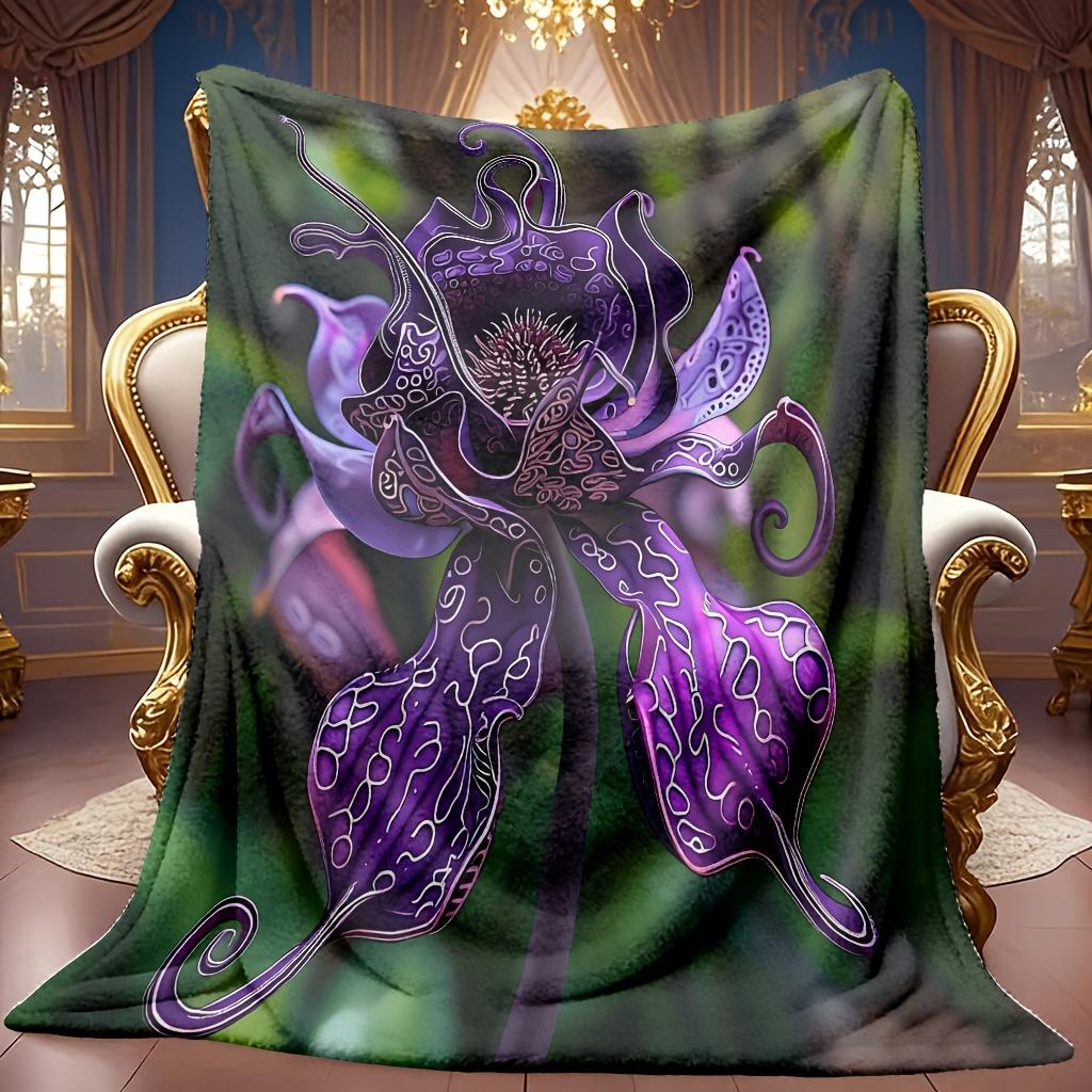 A Cozy And Mysterious Floral-Themed Fleece Blanket with Soft, High-Definition Digital Printing. It'S a Cooling Blanket Suitable for All Seasons, Makin