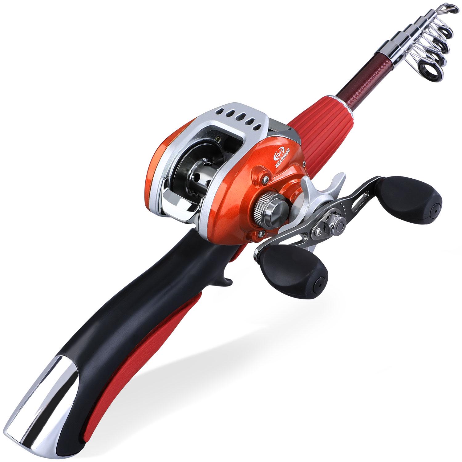 

Дорожная удочка, комбинированная катушка из углеродного волокна, сверхтвердая телескопическая удочка с 10 + 1BB, литейная рыболовная катушка оранжевый