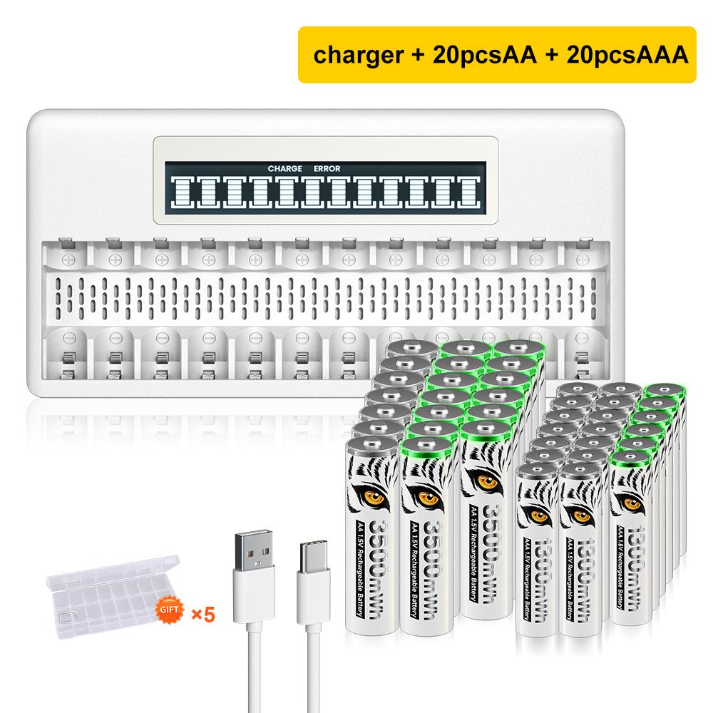 PALO 4-40 ks dobíjecích AA+AAA 1,5V Li-ion baterií 3500+1300 mWh HR6 HR03 baterie s 12 sloty LCD USB 1,5V Li-ion nabíječka baterií