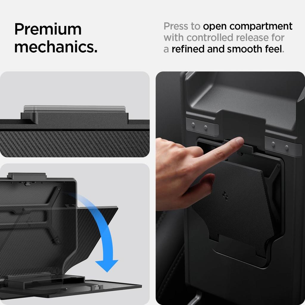 Spigen Hidden Storage Box for Tesla Model Y Juniper and Tesla Model 3 Highland Carbon Edition Center Console Organizer TO221H ACP07408 One-Touch