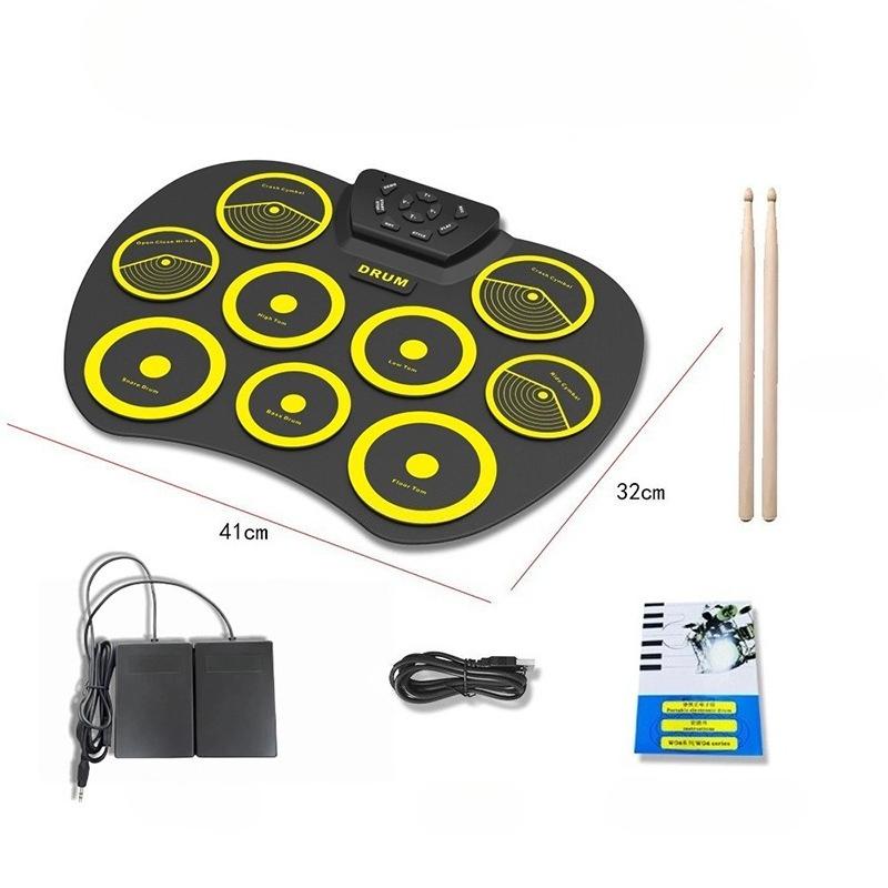 Elektroniskt trumset Handrullad trumma 9-plattor MIDI-gränssnitt Stöder DTX-spel Portabelt trumset Gåvor med trumpinnar pedaler