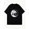 Übergroßes T-Shirt-Kleid Schwarzer Wolf und Mond Yin Yang Druck für Freizeitkleidung